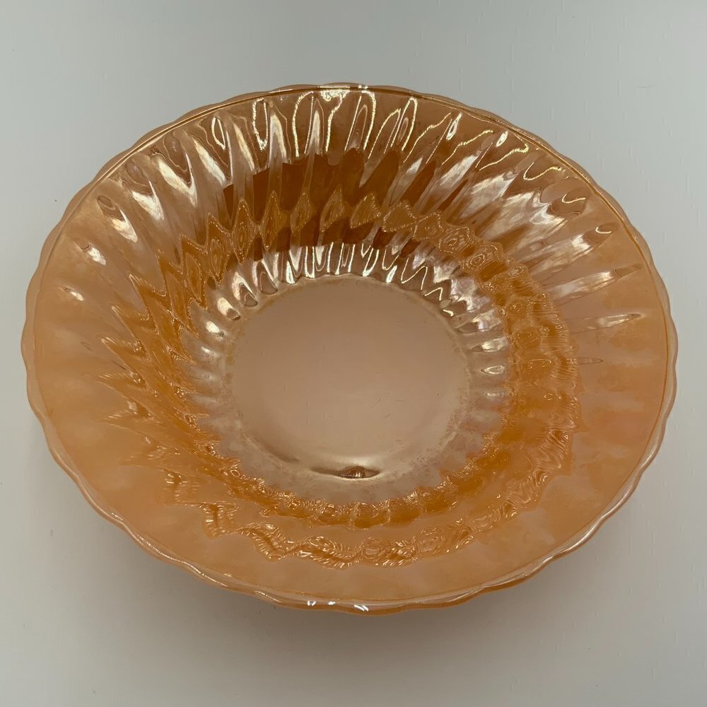 Vintage Fire King Peach Lustre 8” Scalloped Bowl